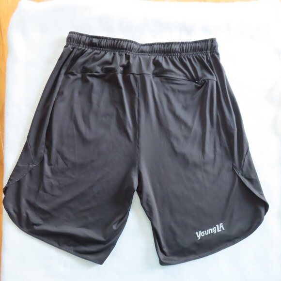 YoungLA Shorts Men's XXL Black Athletic Activewear Casual Workout Zip Pocket - Picture 2 of 13